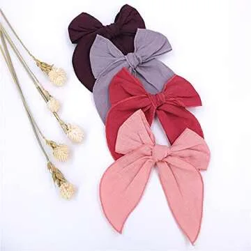 Fable Bow Hair Clips Baby Girls Kids Women Cotton Linen Hair Bow Clips Large Sailor Hair Bows Access...