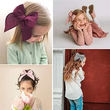 Fable Bow Hair Clips Baby Girls Kids Women Cotton Linen Hair Bow Clips Large Sailor Hair Bows Accessories Hairgrips (Natural Classic)