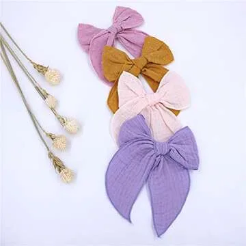 Fable Bow Hair Clips Baby Girls Kids Women Cotton Linen Hair Bow Clips Large Sailor Hair Bows Accessories Hairgrips (Natural Classic)