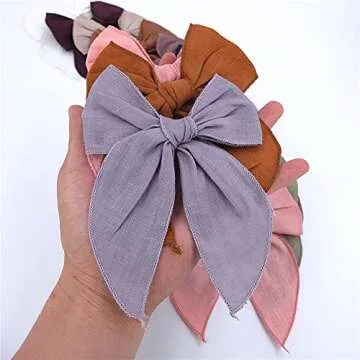 Fable Bow Hair Clips Baby Girls Kids Women Cotton Linen Hair Bow Clips Large Sailor Hair Bows Accessories Hairgrips (Natural Classic)