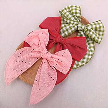 Fable Bow Hair Clips Baby Girls Kids Women Cotton Linen Hair Bow Clips Large Sailor Hair Bows Accessories Hairgrips (Natural Classic)