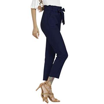 Freeprance Women's Pants Casual Trouser Paper Bag Pants Elastic Waist Slim Pockets DBL L Dary Blue