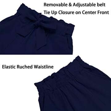 Freeprance Women's Pants Casual Trouser Paper Bag Pants Elastic Waist Slim Pockets DBL L Dary Blue