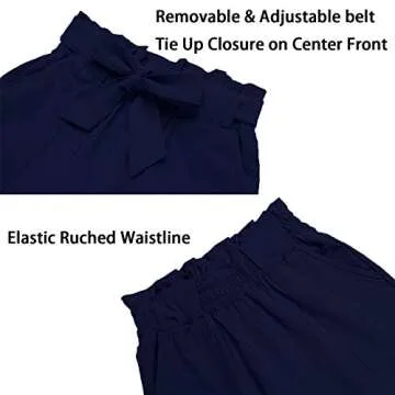 Freeprance Women's Pants Casual Trouser Paper Bag Pants Elastic Waist Slim Pockets DBL L Dary Blue