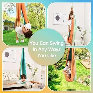 SUCHDECO Sensory Swing Indoor Outdoor for Kids, Therapy Swing for Kids, Swing Hammock for Child & Adult with Autism（Double Layer）, Blue-orange