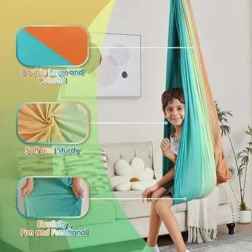 SUCHDECO Sensory Swing Indoor Outdoor for Kids, Therapy Swing for Kids, Swing Hammock for Child & Adult with Autism（Double Layer）, Blue-orange