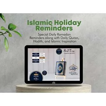 Masjidal 10" Digital Azan Clock with WiFi, Dynamic Touch Screen, Worldwide Prayer Times, Full Quran Player, Islamic Art, Streaming Halal Muslim Content: Duas, Dhikr, Hadith, Surah of The Day, Black