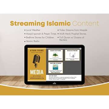 Masjidal 10" Digital Azan Clock with WiFi, Dynamic Touch Screen, Worldwide Prayer Times, Full Quran Player, Islamic Art, Streaming Halal Muslim Content: Duas, Dhikr, Hadith, Surah of The Day, Black