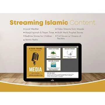 Masjidal 10" Digital Azan Clock with WiFi, Dynamic Touch Screen, Worldwide Prayer Times, Full Quran Player, Islamic Art, Streaming Halal Muslim Content: Duas, Dhikr, Hadith, Surah of The Day, Black