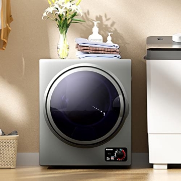 COSTWAY Compact Laundry Dryer, 110V Electric Portable Clothes Dryer with Stainless Steel Tub, Control Panel Downside Easy Control for 4 Automatic Drying Mode (Stainless Steel-Grey)