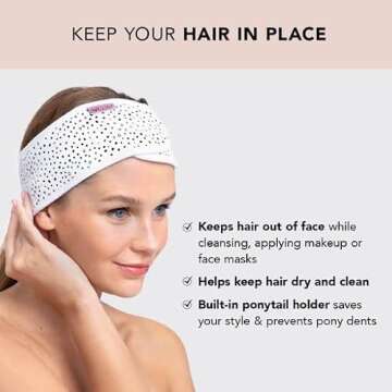 Kitsch Spa Multifunctional Microfiber Headband - Facial Skincare and Hair Band for Makeup Application, Face Washing | Micro Dot Design