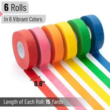 Colored Masking Tape 6 Pack for Arts and Crafts