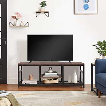 VECELO TV Stand for 55 Inch, Entertainment Center Media Console Table with Storage for Living Room and Bedroom, 47 Inch, Brown+Black