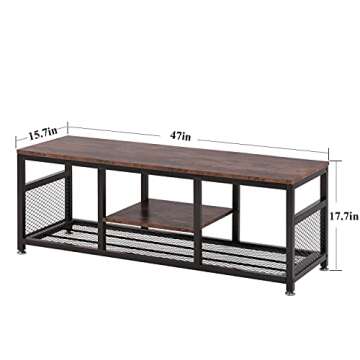 VECELO TV Stand for 55 Inch, Entertainment Center Media Console Table with Storage for Living Room and Bedroom, 47 Inch, Brown+Black