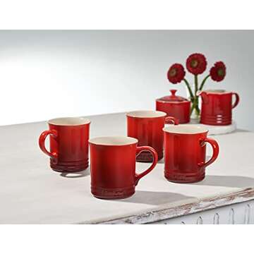 Le Creuset Stoneware Set of 4 Mugs, 14 oz. each, Cerise
