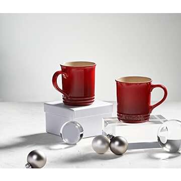 Le Creuset Stoneware Set of 4 Mugs, 14 oz. each, Cerise