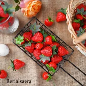 Rerialsaera 40Pcs Artificial Red Strawberries, Two Sizes of Fake Lifelike Fruit Plastic Strawberries for Photography Prop, Artificial Fruits Decoration for Home Kitchen Cabinet Party