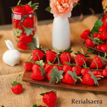 Rerialsaera 40Pcs Artificial Red Strawberries, Two Sizes of Fake Lifelike Fruit Plastic Strawberries for Photography Prop, Artificial Fruits Decoration for Home Kitchen Cabinet Party