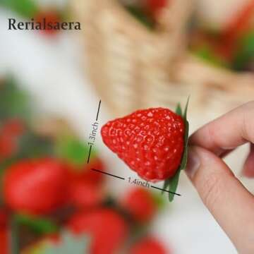 Rerialsaera 40Pcs Artificial Red Strawberries, Two Sizes of Fake Lifelike Fruit Plastic Strawberries for Photography Prop, Artificial Fruits Decoration for Home Kitchen Cabinet Party