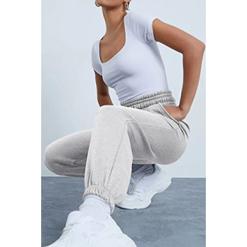 AUTOMET High Waisted Women’s Fleece Sweatpants - Grey Joggers