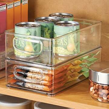 mDesign Small Plastic Kitchen Storage Container Bin with Handles - Organization in Pantry, Refrigerator or Freezer - Food Organizer for Fruit, Yogurt, Squeeze Pouches, 2 Pack, Clear