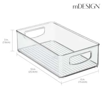 mDesign Small Plastic Kitchen Storage Container Bin with Handles - Organization in Pantry, Refrigerator or Freezer - Food Organizer for Fruit, Yogurt, Squeeze Pouches, 2 Pack, Clear