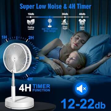 LIPETY 9" Portable Standing Oscillating Fan with Remote - 7200mAh Rechargeable Battery Tall Floor Foldable Travel Fan for Sleeping - Pedestal Stand Up Folding Bed Fan for Home Bedroom