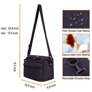 Leakproof Insulated Lunch Tote Bag with Adjustable & Removable Shoulder Strap, Durable Reusable lunch Box Container for Women/Men/Kids/Picnic/Work/School-Black
