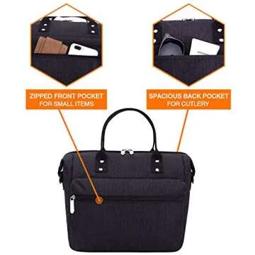 Leakproof Insulated Lunch Tote Bag with Adjustable & Removable Shoulder Strap, Durable Reusable lunch Box Container for Women/Men/Kids/Picnic/Work/School-Black