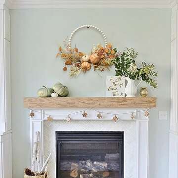 Floribus Autumn Wood Bead Pumpkin Fall Wreath for Front Door Wreath, 12" Pumpkin and Berries Wreath for Farmhouse Wall Thanksgiving, Fall Season Decor