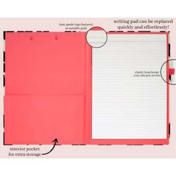 Kate Spade New York Leopard Print A4 Clipboard Folio with Low Profile Clip, Professional Padfolio Includes Lined Notepad, Pen Loop, and Pocket, Forest Feline
