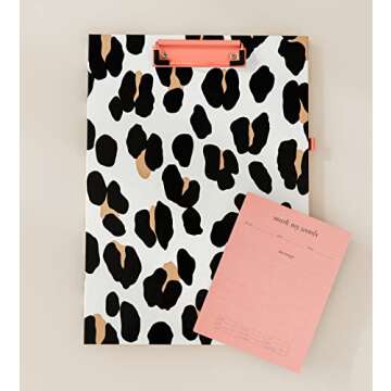 Kate Spade New York Leopard Print A4 Clipboard Folio with Low Profile Clip, Professional Padfolio Includes Lined Notepad, Pen Loop, and Pocket, Forest Feline