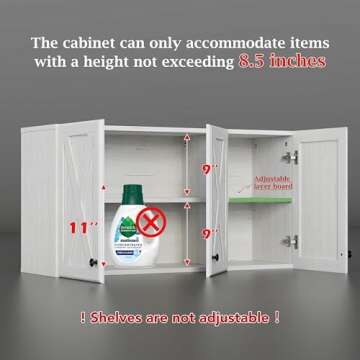 FIMELLO Wall Cabinet, Bathroom Wall Cabinet,Farmhouse Wall Mounted Cabinets for Kitchen Garage Laundry Storage, Medicine Cabinet with 3 Door and Shelves, Laundry Room Wall Cabinets,White