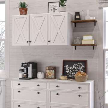 FIMELLO Wall Cabinet, Bathroom Wall Cabinet,Farmhouse Wall Mounted Cabinets for Kitchen Garage Laundry Storage, Medicine Cabinet with 3 Door and Shelves, Laundry Room Wall Cabinets,White