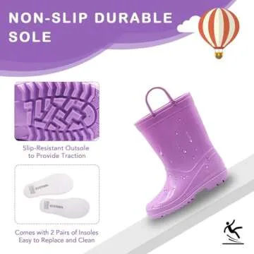 EUXTERPA Waterproof Kids Rain Boots - Solid Color Toddler Rain Boots with Handles - Purple Size 8