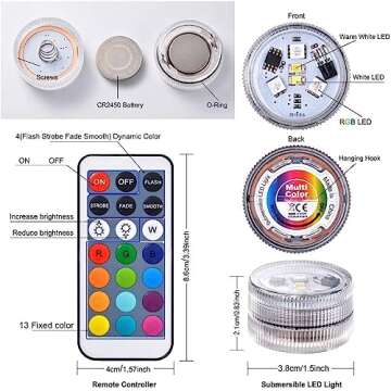 Dyanch LED Pool Lights with Remote - 10 Pack Multicolor