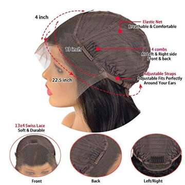 Straight Lace Front Wigs Human Hair 9A Brazilian Virgin Human Hair 13x4 Lace Frontal Wigs Human Hair for Black Women 150% Density Pre Plucked with Baby Hair Natural Hairline (24 inch)