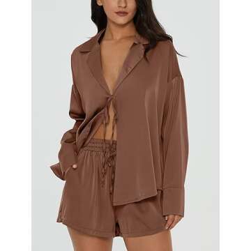 DEEP SELF Pj Set for Women Silk Two Piece Sleepwear Pajamas Comfy Lightweight Cozy Satin Loungewear ...