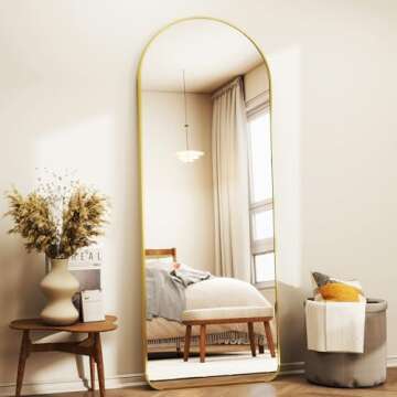65"x 22" Arched Full-Length Mirror with Rectangular Corners, Large Wall-Mounted or Leaning Floor Gold Mirror for Bedroom, Living Room, Entryway, and Dressing Room Décor, Modern Full Body Mirror