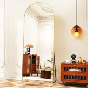 65"x 22" Arched Full-Length Mirror with Rectangular Corners, Large Wall-Mounted or Leaning Floor Gold Mirror for Bedroom, Living Room, Entryway, and Dressing Room Décor, Modern Full Body Mirror