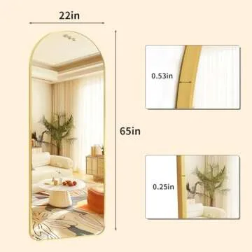 65"x 22" Arched Full-Length Mirror with Rectangular Corners, Large Wall-Mounted or Leaning Floor Gold Mirror for Bedroom, Living Room, Entryway, and Dressing Room Décor, Modern Full Body Mirror