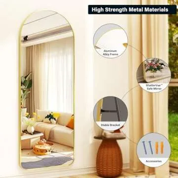 65"x 22" Arched Full-Length Mirror with Rectangular Corners, Large Wall-Mounted or Leaning Floor Gold Mirror for Bedroom, Living Room, Entryway, and Dressing Room Décor, Modern Full Body Mirror