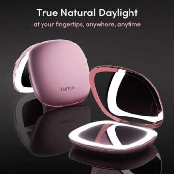 Fancii Compact Makeup Mirror with Natural LED Lights, 1x/ 10x Magnifying - Rechargeable, Portable, L...