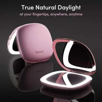 Fancii Compact Makeup Mirror with Natural LED Lights, 1x/ 10x Magnifying - Rechargeable, Portable, L...