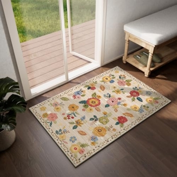 Floral 2'x3' Washable Entryway Rug Non-Slip Mat