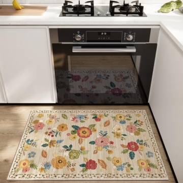 Floral 2'x3' Washable Entryway Rug Non-Slip Mat