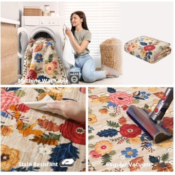 Floral 2'x3' Washable Entryway Rug Non-Slip Mat