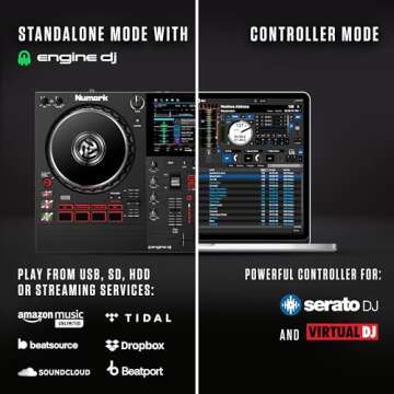 Numark Mixstream Pro+ DJ Controller with Stem Separation, 2 Decks, Wi-Fi Streaming, Mixer, 7" Touchscreen, Speakers, works with Serato and Virtual DJ