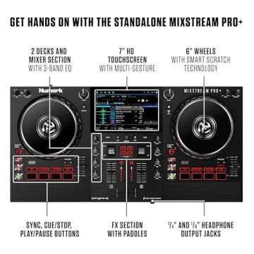 Numark Mixstream Pro+ DJ Controller with Stem Separation, 2 Decks, Wi-Fi Streaming, Mixer, 7" Touchscreen, Speakers, works with Serato and Virtual DJ