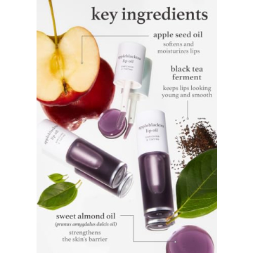 NOONI Korean Vegan Lip Oil - Appleblacktea | Lip Stain, Enriching, Tinting Dry Lips with Apple Seed Oil, Sweet Almond Oil, Vegan, Valentine's Day Gifts, 0.12 Fl. Oz. (Sheer Black Tea)